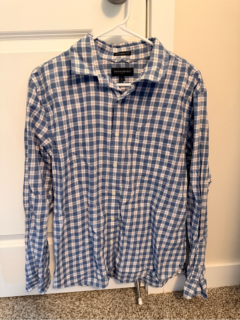 Banana Republic Blue and White Plaid Button-Down Shirt